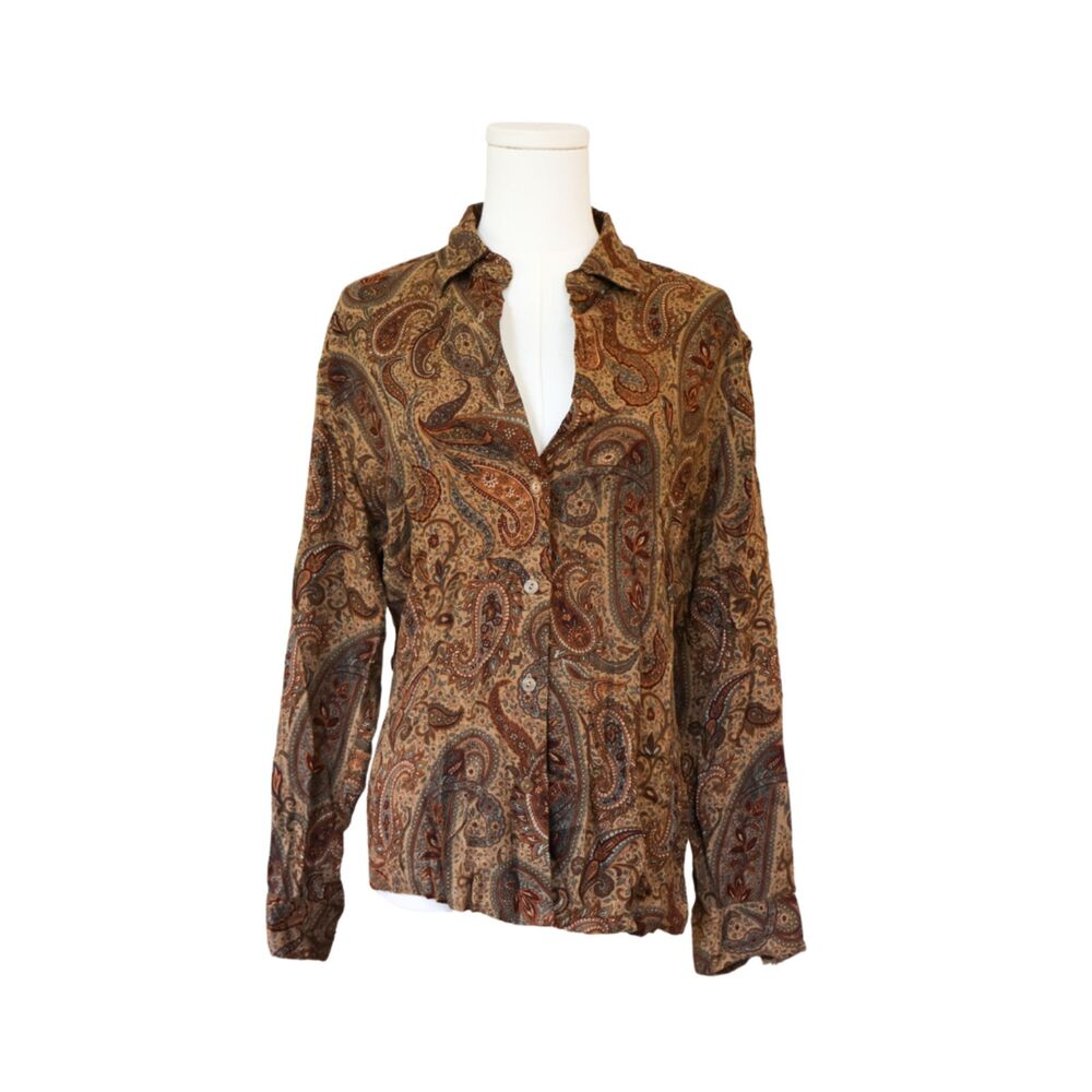 Pendleton brown paisley button up blouse 10